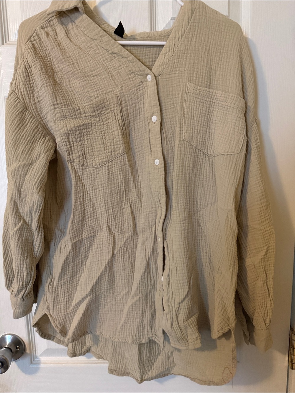 SHEIN Beige Gauze Button-Down Shirt